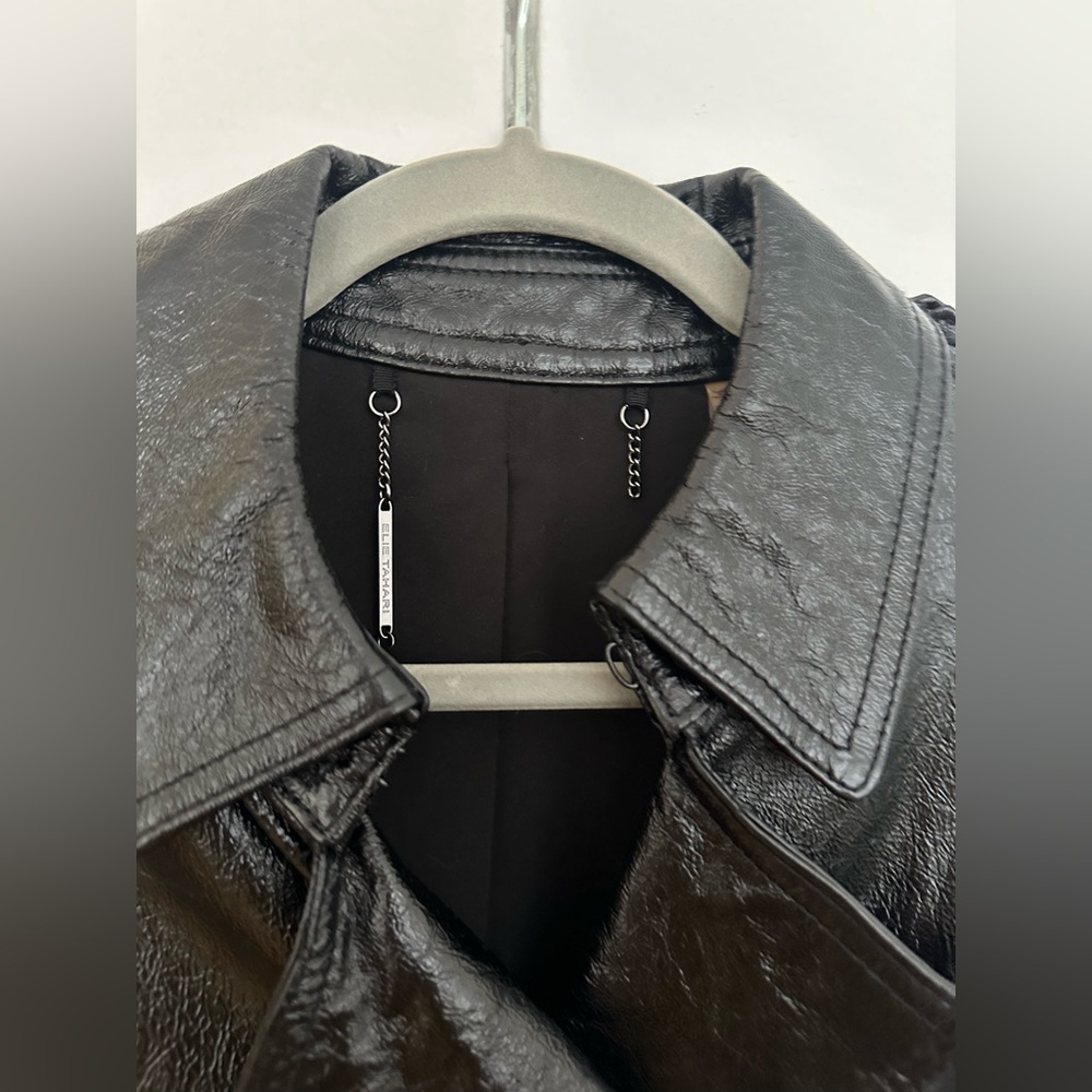 Elie Tahari Black Patent Leather Vinyl Trench Coat Small - Picture 2 of 6